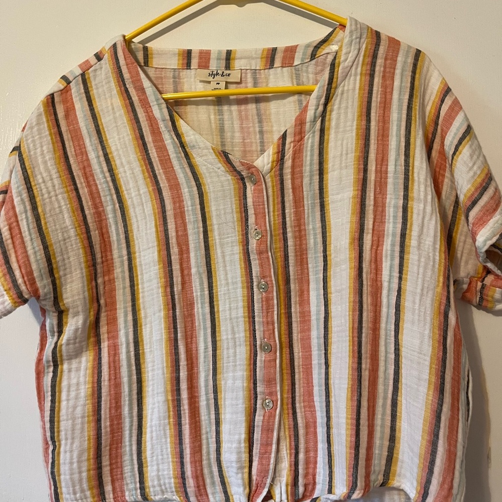 Striped button down top